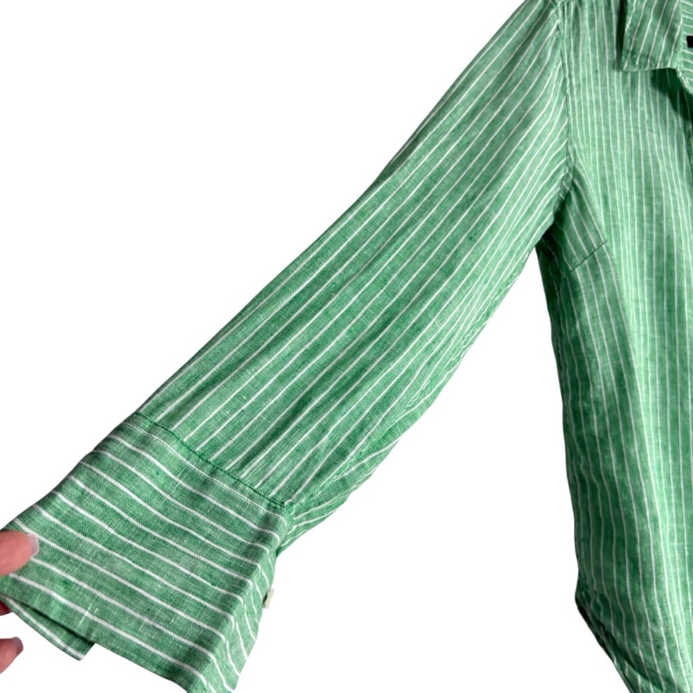 TALBOTS 100% Linen Firefly Striped Button Down Shirt in Green/White Size Small - Picture 5 of 10